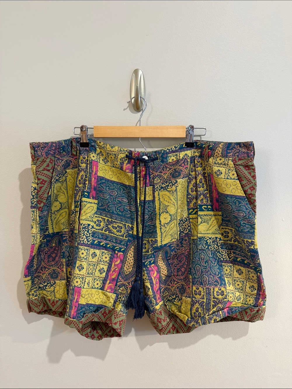 Sundance Patchwork Drawstring Women’s Shorts - Yellow/Blue/Pink